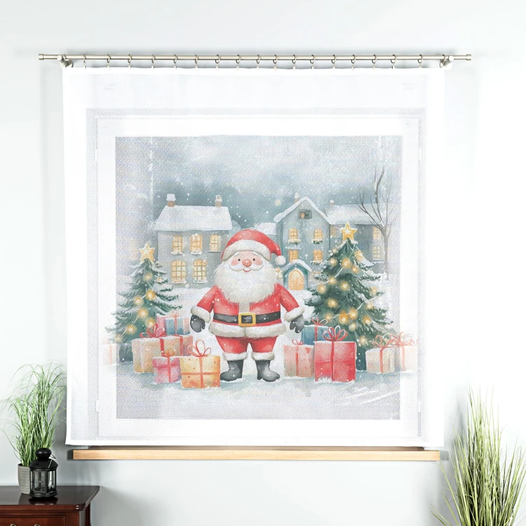 MIKOŁAJ, BAJKOWE ŚWIĘTA Panel firanowy, szerokość 150 x wysokość 170cm, tkanina Etamina, kolor biały