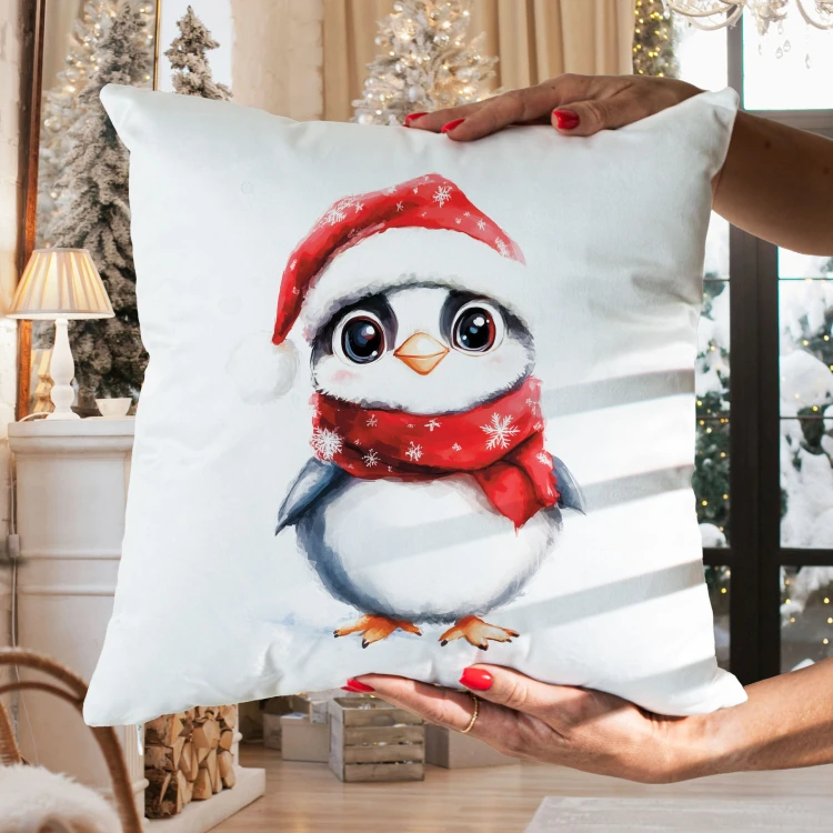 PINGWINEK, BAJKOWE ŚWIĘTA Poszewka dekoracyjna VELVET, 40x40cm, kolor biały