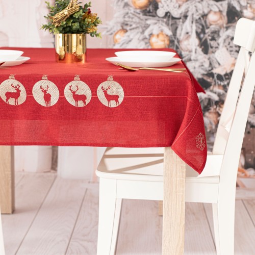 BŁYSZCZĄCY RENIFER Obrus z haftem, szerokość 120cm x wysokość 160cm, kolor czerwony