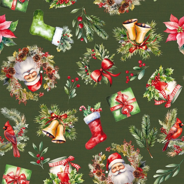 ŚWIĄTECZNY MIX Tkanina dekoracyjna NINA WODOODPORNA, 160cm, kolor zielony