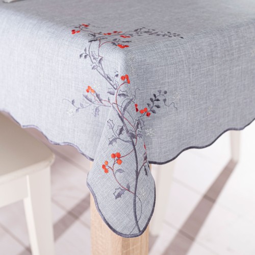 JARZĘBINOWY BLASK Obrus z haftem, szerokość 140cm x wysokość 180cm, kolor szary