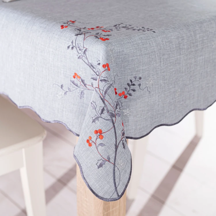 JARZĘBINOWY BLASK Obrus z haftem, szerokość 140cm x wysokość 180cm, kolor szary