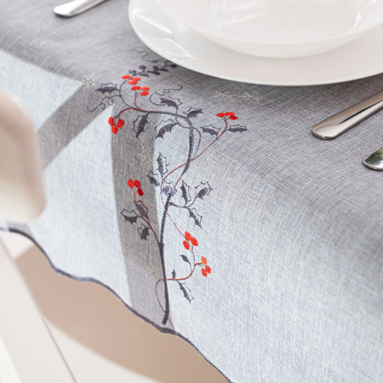 JARZĘBINOWY BLASK Obrus z haftem, szerokość 140cm x wysokość 180cm, kolor szary