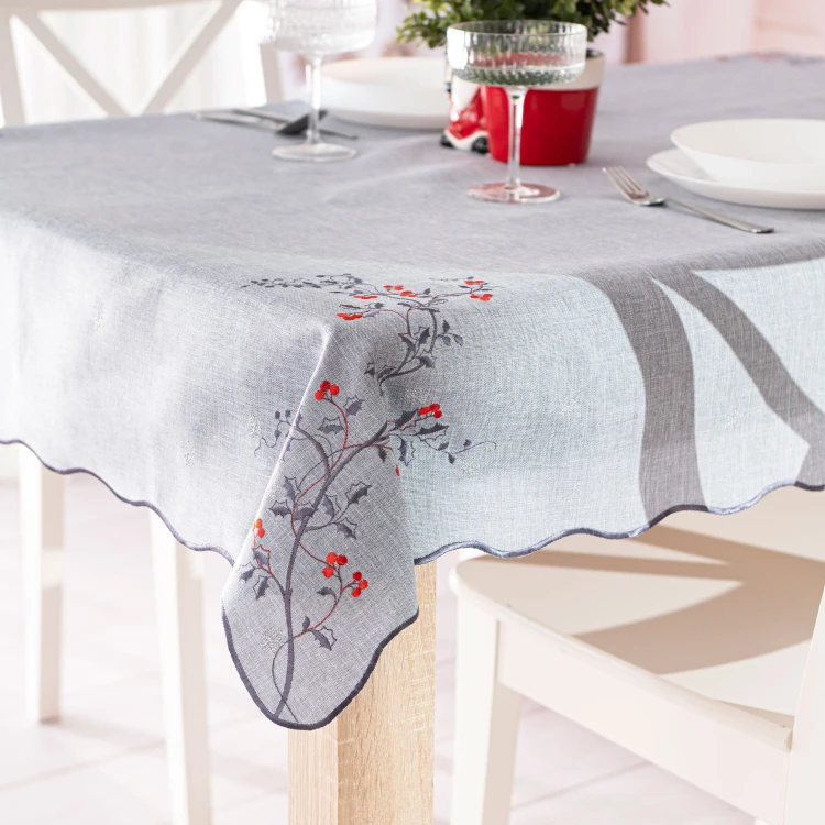 JARZĘBINOWY BLASK Obrus z haftem, szerokość 140cm x wysokość 220cm, kolor szary