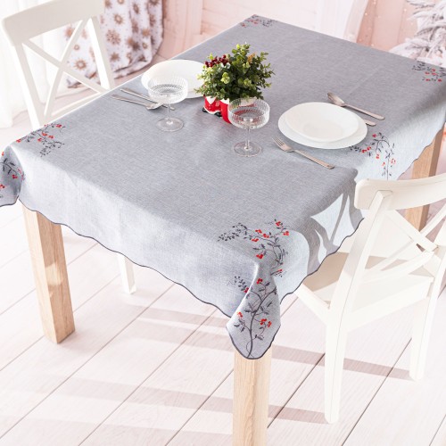 JARZĘBINOWY BLASK Obrus z haftem, szerokość 120cm x wysokość 160cm, kolor szary