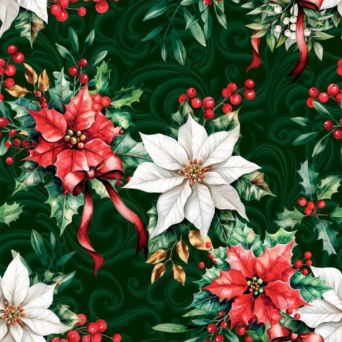 GWIAZDA BETLEJEMSKA Tkanina dekoracyjna NINA WODOODPORNA, 160cm, kolor zielony