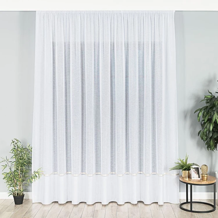 Firanka fantazyjna ze wzorem na samym dole z ołowianką, wysokość 330cm, kolor 003 biały ze złotym pasem