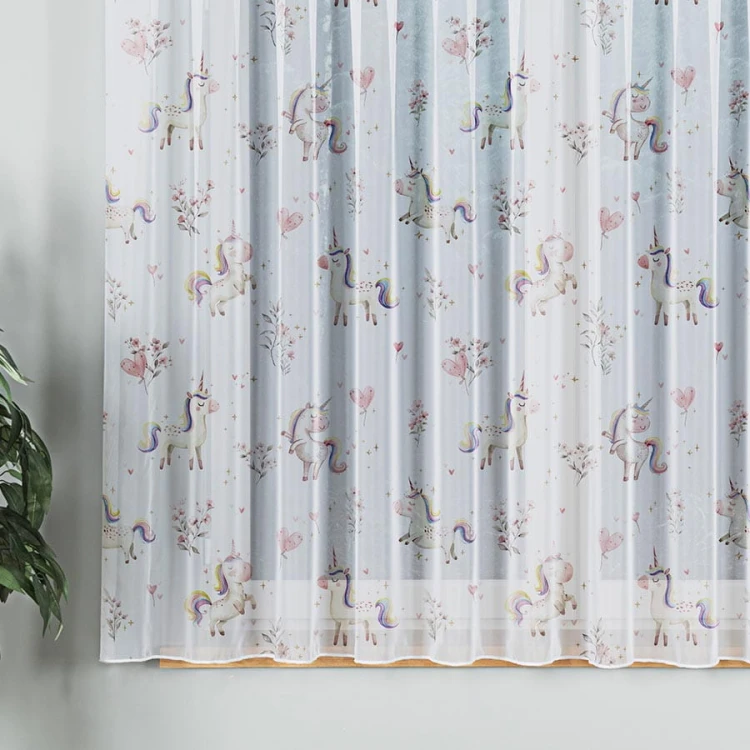 SŁODKIE JEDNOROŻCE Firanka z ołowianką WOAL, wysokość 157cm, kolor biały