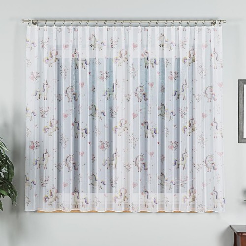 SŁODKIE JEDNOROŻCE Firanka z ołowianką WOAL, wysokość 157cm, kolor biały